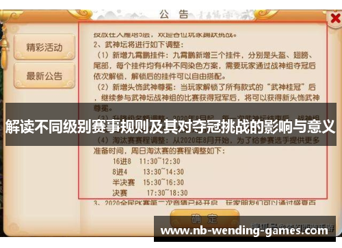 解读不同级别赛事规则及其对夺冠挑战的影响与意义 解读不同级别赛事规则及其对夺冠挑战的影响与意义